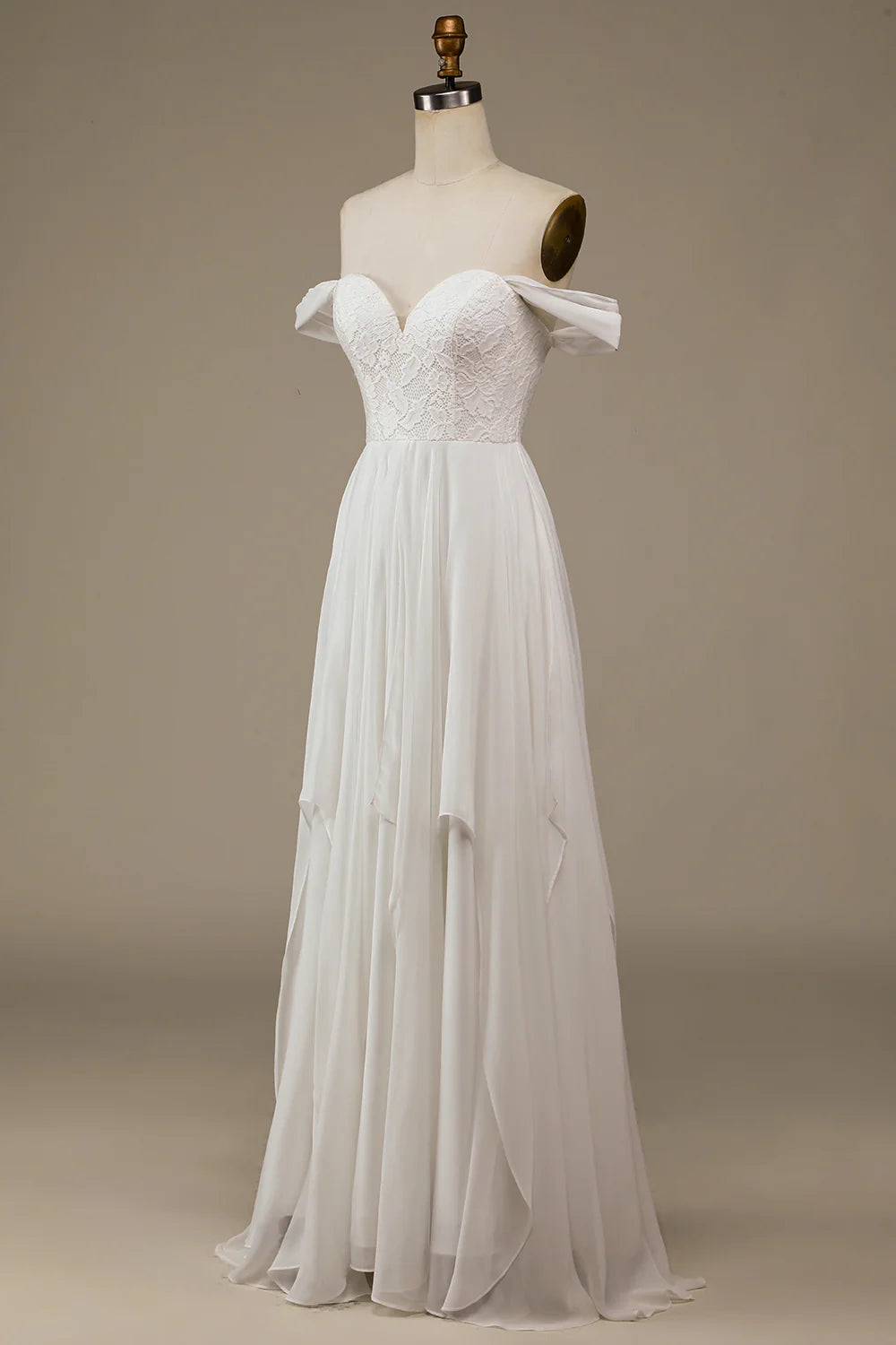 Wholesa Boho Chiffon Asymmetrical Wedding Dress with Lace