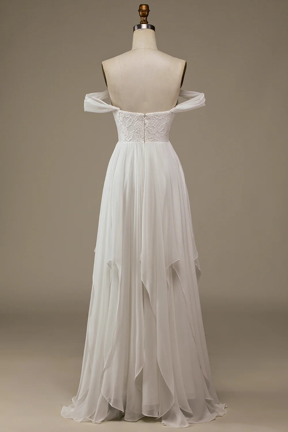 Wholesa Boho Chiffon Asymmetrical Wedding Dress with Lace