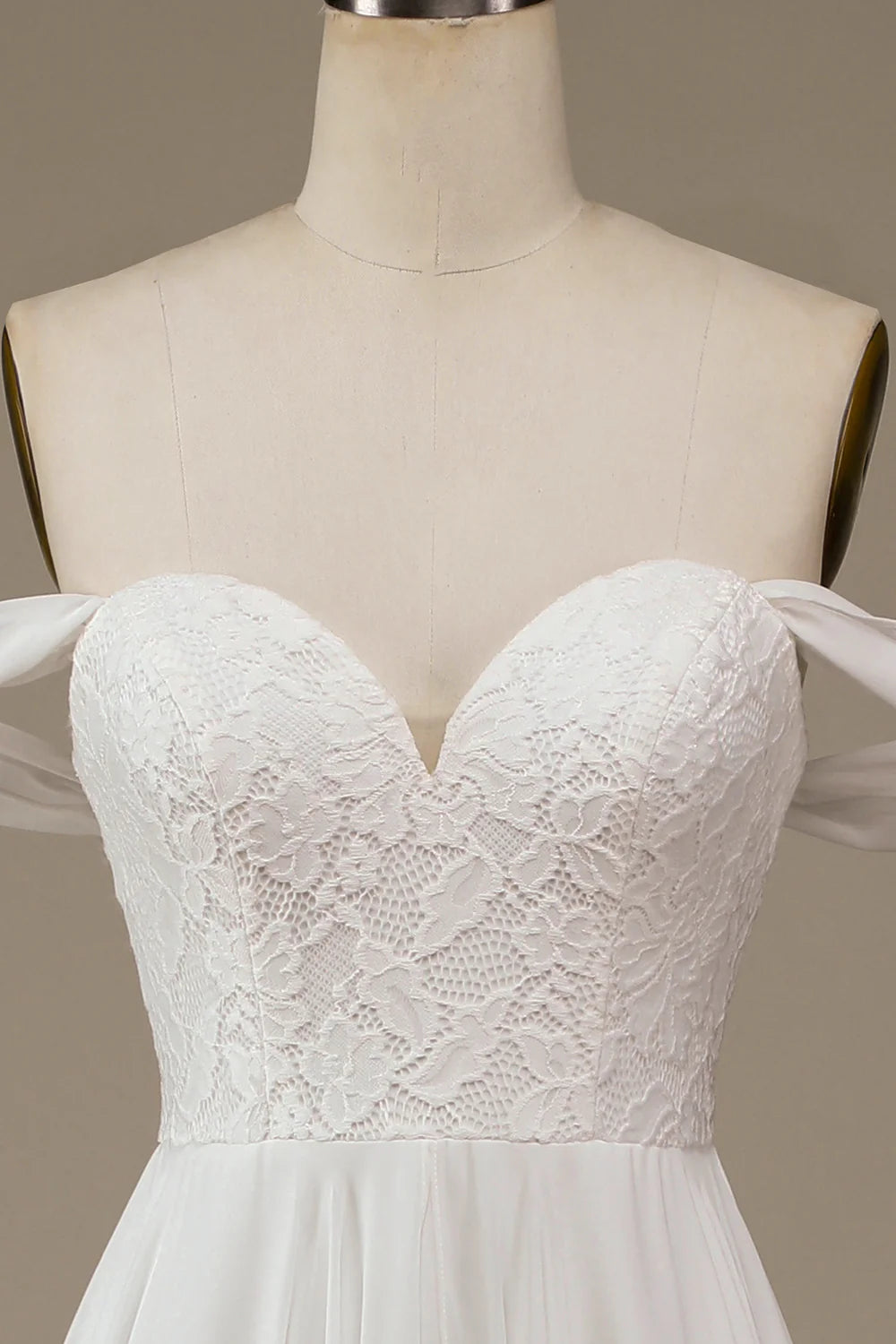 Wholesa Boho Chiffon Asymmetrical Wedding Dress with Lace