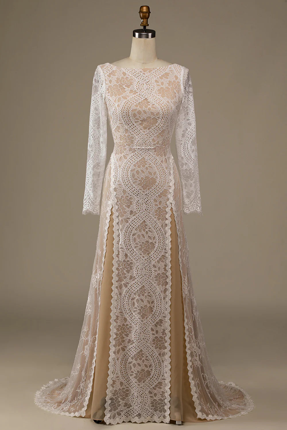 Wholesa Long Sleeves Lace Sweep Train Wedding Dress