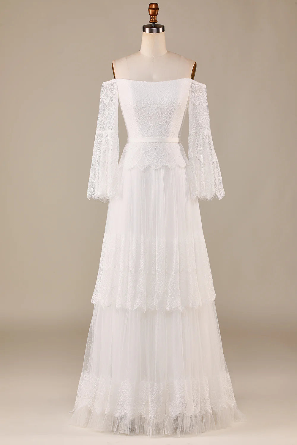 Wholesa A Line Off the Shoulder Sweep Train Flare Sleeves Wedding Dress