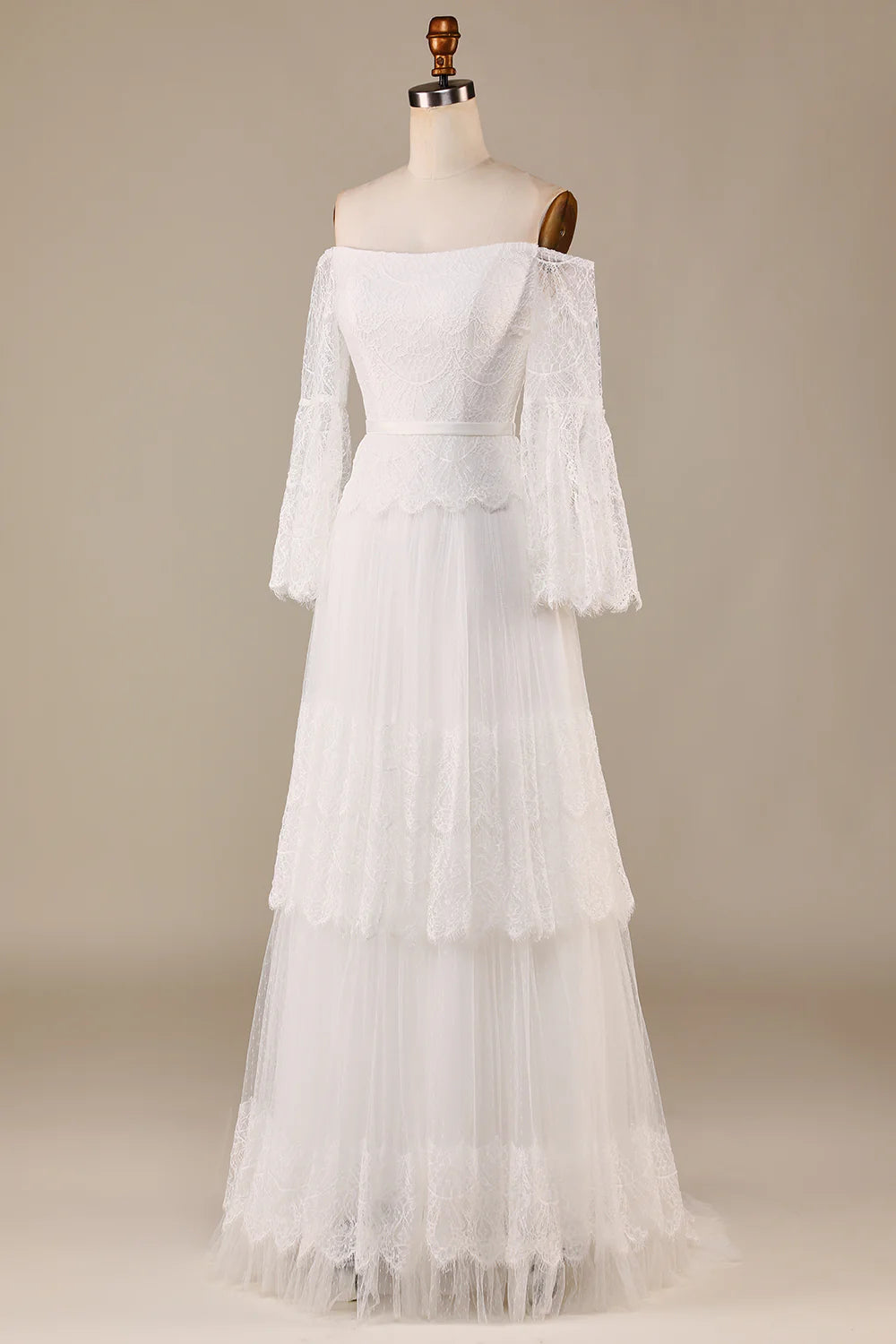 Wholesa A Line Off the Shoulder Sweep Train Flare Sleeves Wedding Dress