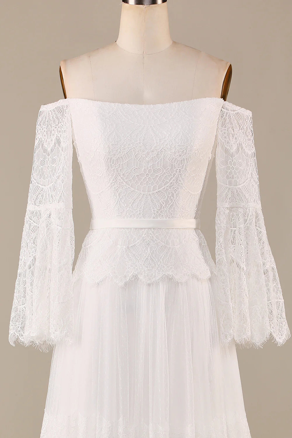 Wholesa A Line Off the Shoulder Sweep Train Flare Sleeves Wedding Dress