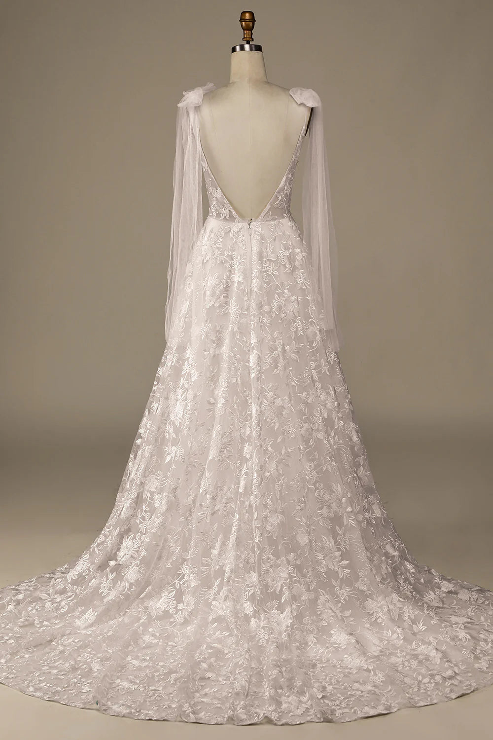 Wholesa V-Neck Lace A-Line Wedding Dress with Bowknot