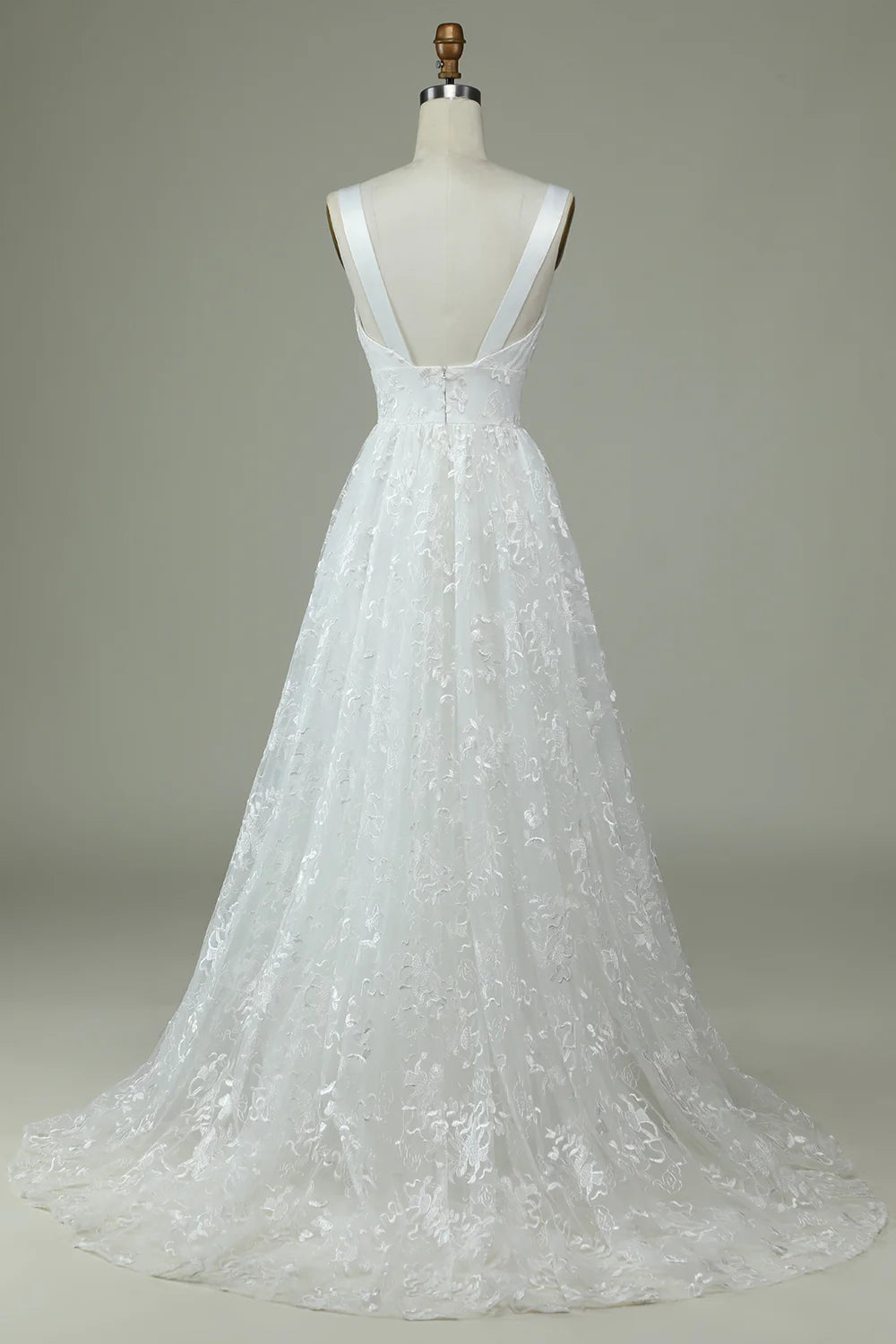 Wholesa Lace V-Neck Wedding Dress with Slit