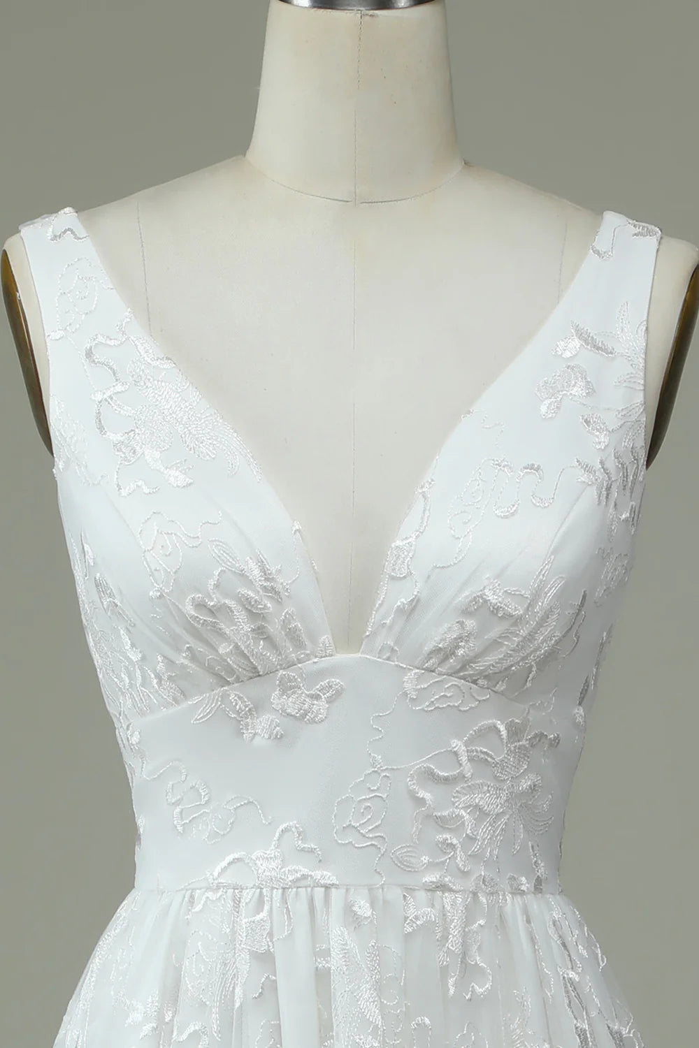 Wholesa Lace V-Neck Wedding Dress with Slit