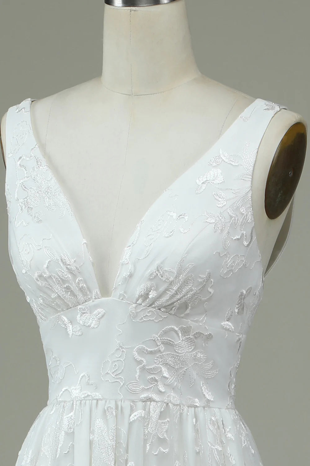 Wholesa Lace V-Neck Wedding Dress with Slit