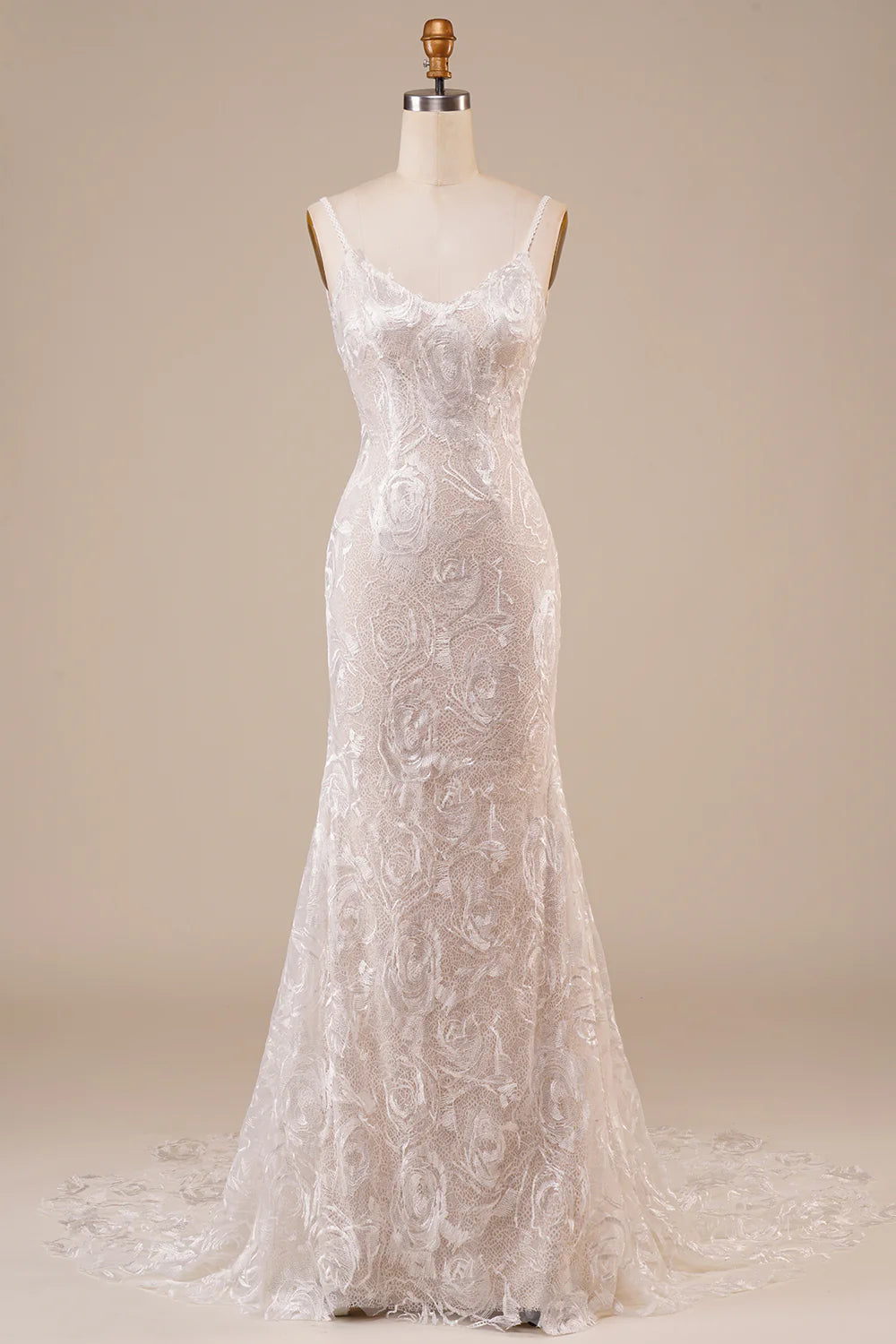 Wholesa Backless Lace Wedding Dress with Sweep Train