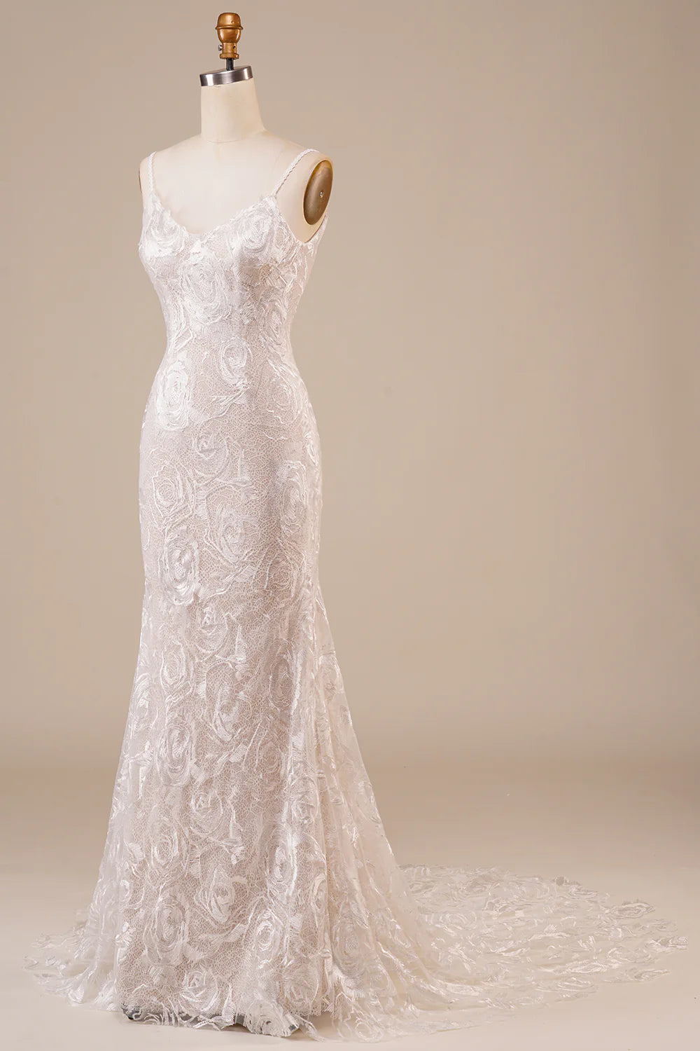 Wholesa Backless Lace Wedding Dress with Sweep Train
