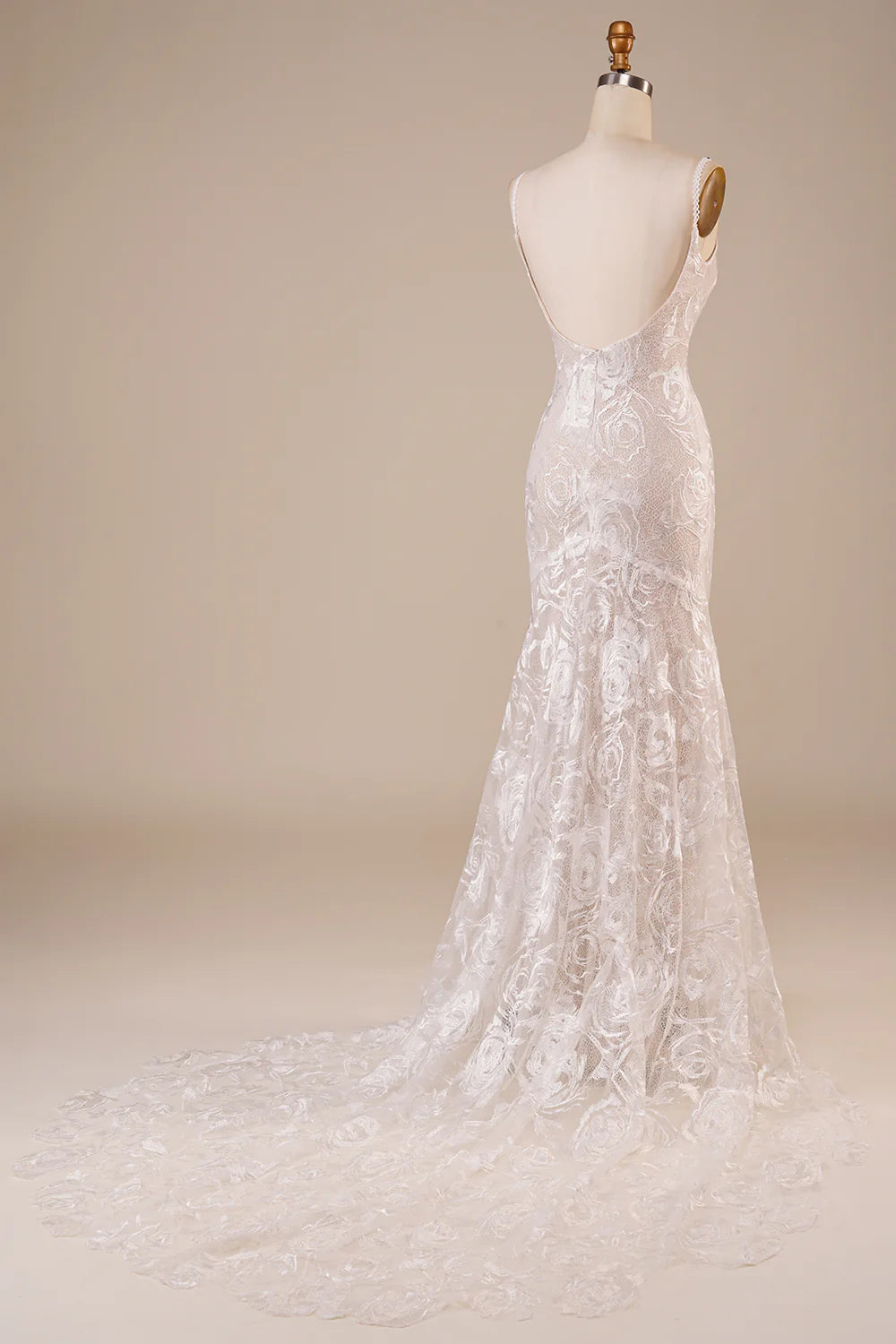 Wholesa Backless Lace Wedding Dress with Sweep Train