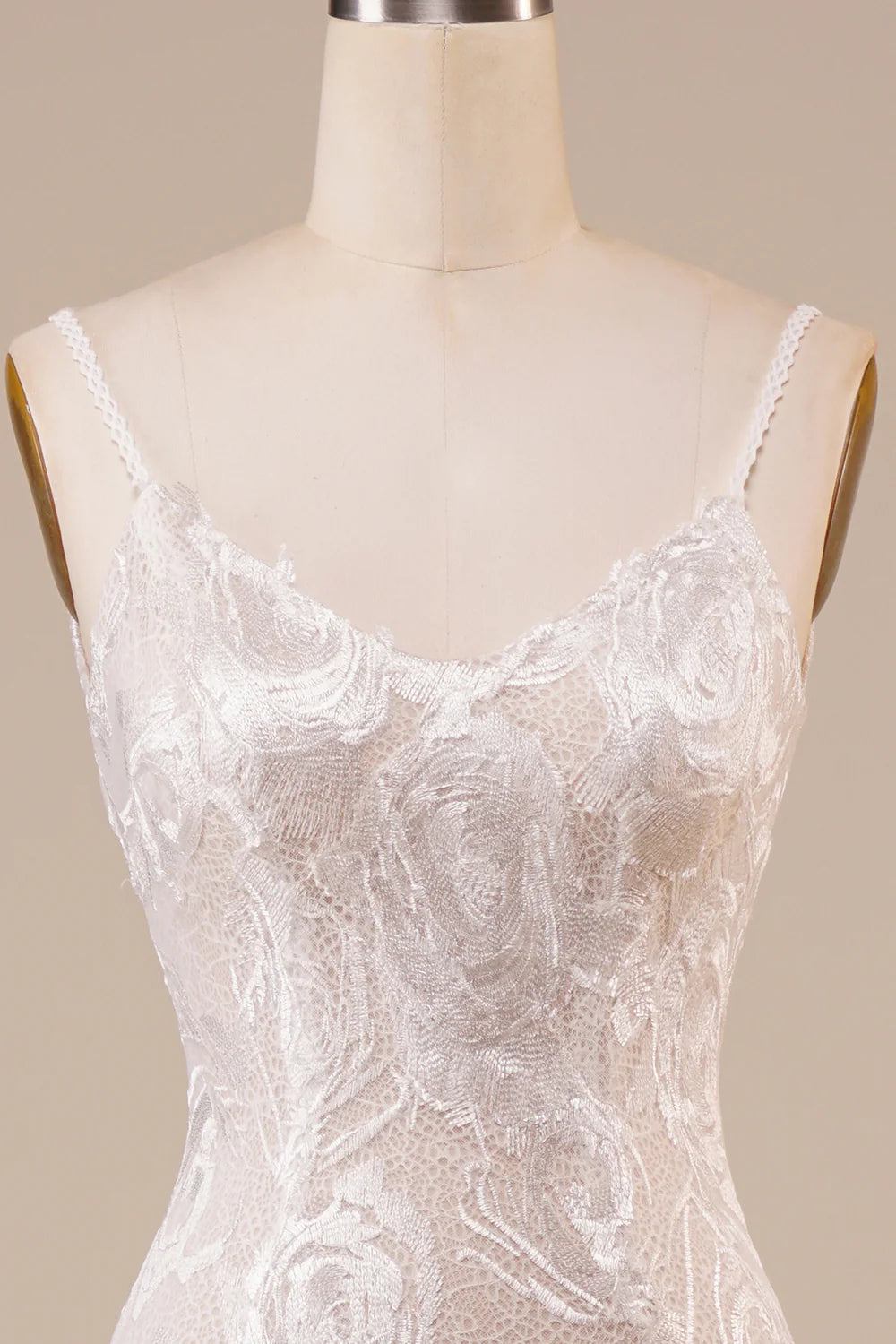 Wholesa Backless Lace Wedding Dress with Sweep Train