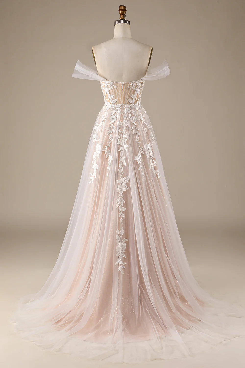 Wholesa Tulle Off the Shoulder Wedding Dress with Lace
