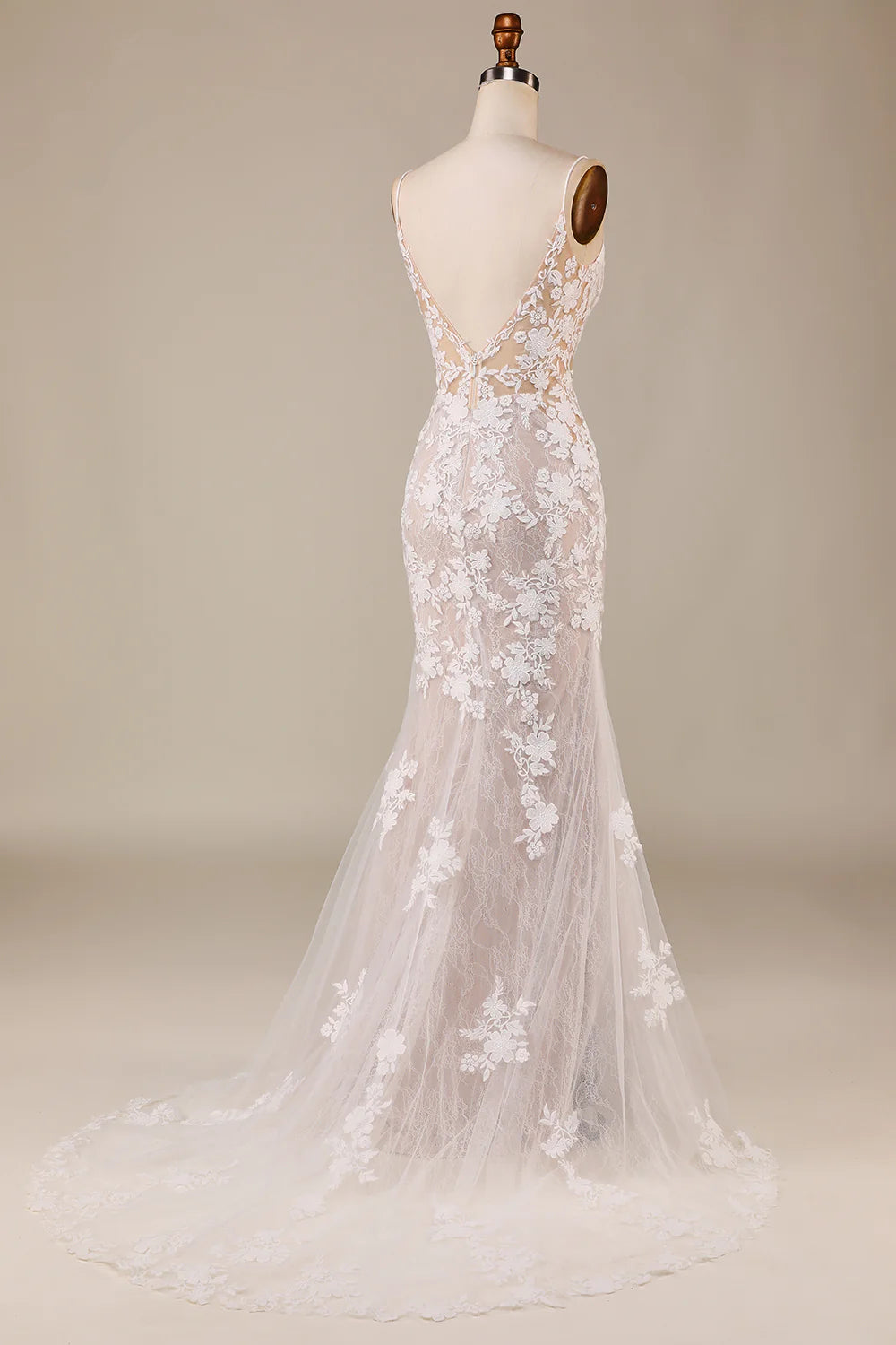 Wholesa Mermaid Spaghetti Straps Long Bridal Dress with Lace