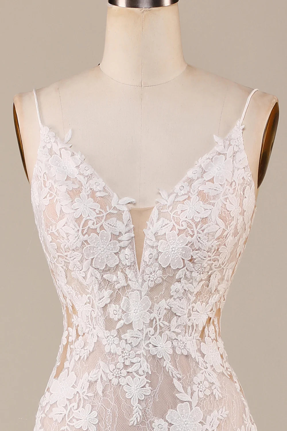 Wholesa Mermaid Spaghetti Straps Long Bridal Dress with Lace