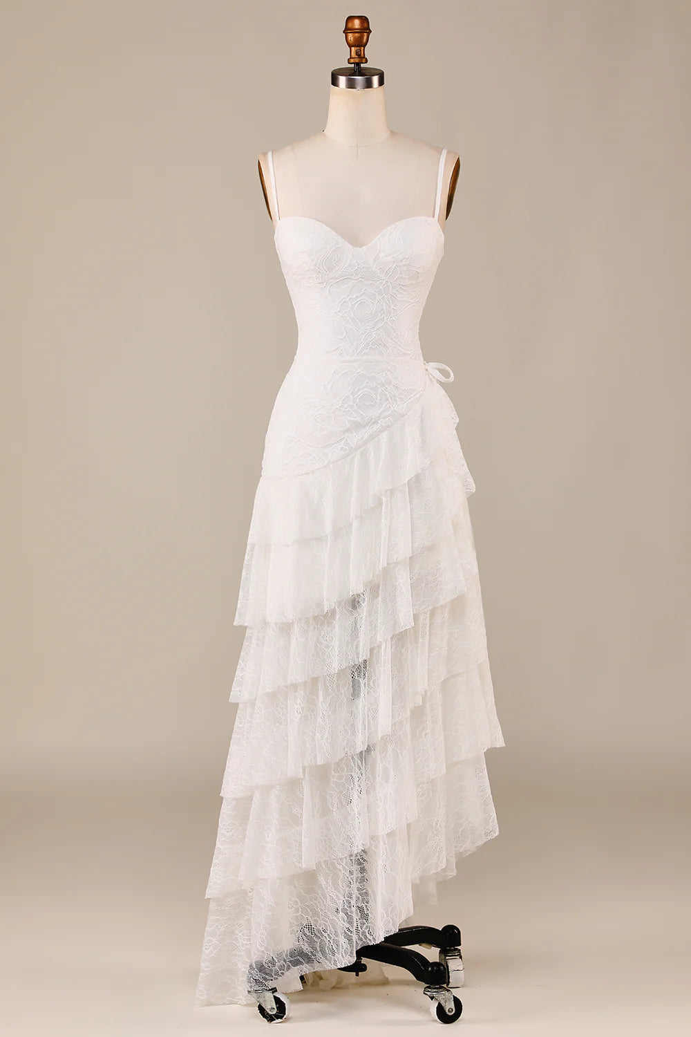 Wholesa Sheath Spaghetti Straps Lace Detachable Train Boho Wedding Dress