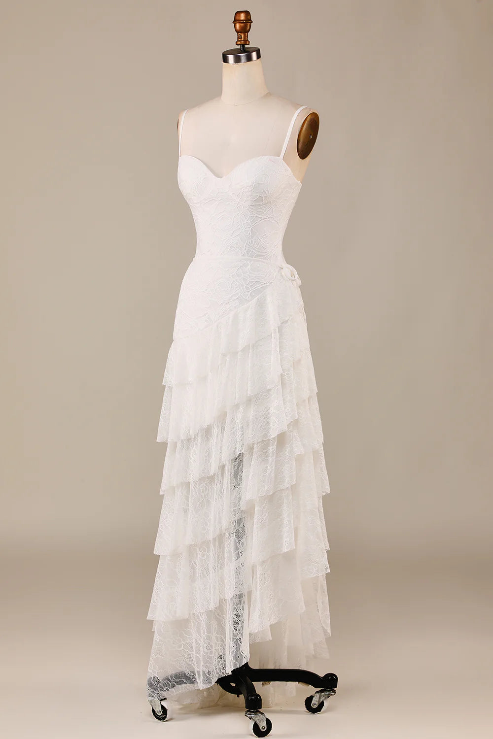 Wholesa Sheath Spaghetti Straps Lace Detachable Train Boho Wedding Dress