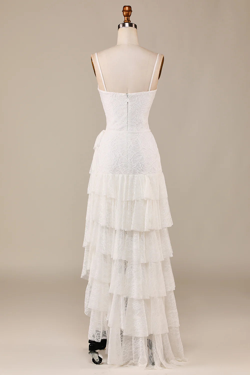 Wholesa Sheath Spaghetti Straps Lace Detachable Train Boho Wedding Dress