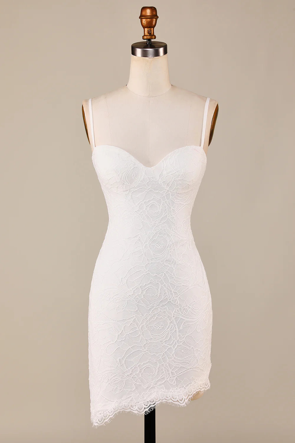 Wholesa Sheath Spaghetti Straps Lace Detachable Train Boho Wedding Dress