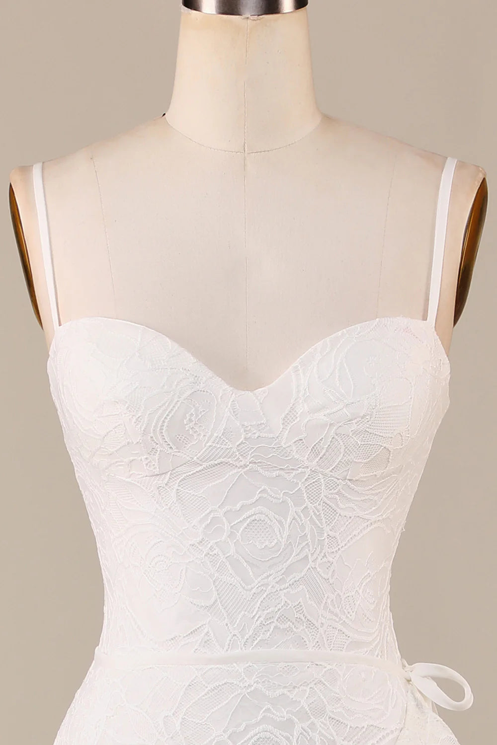 Wholesa Sheath Spaghetti Straps Lace Detachable Train Boho Wedding Dress