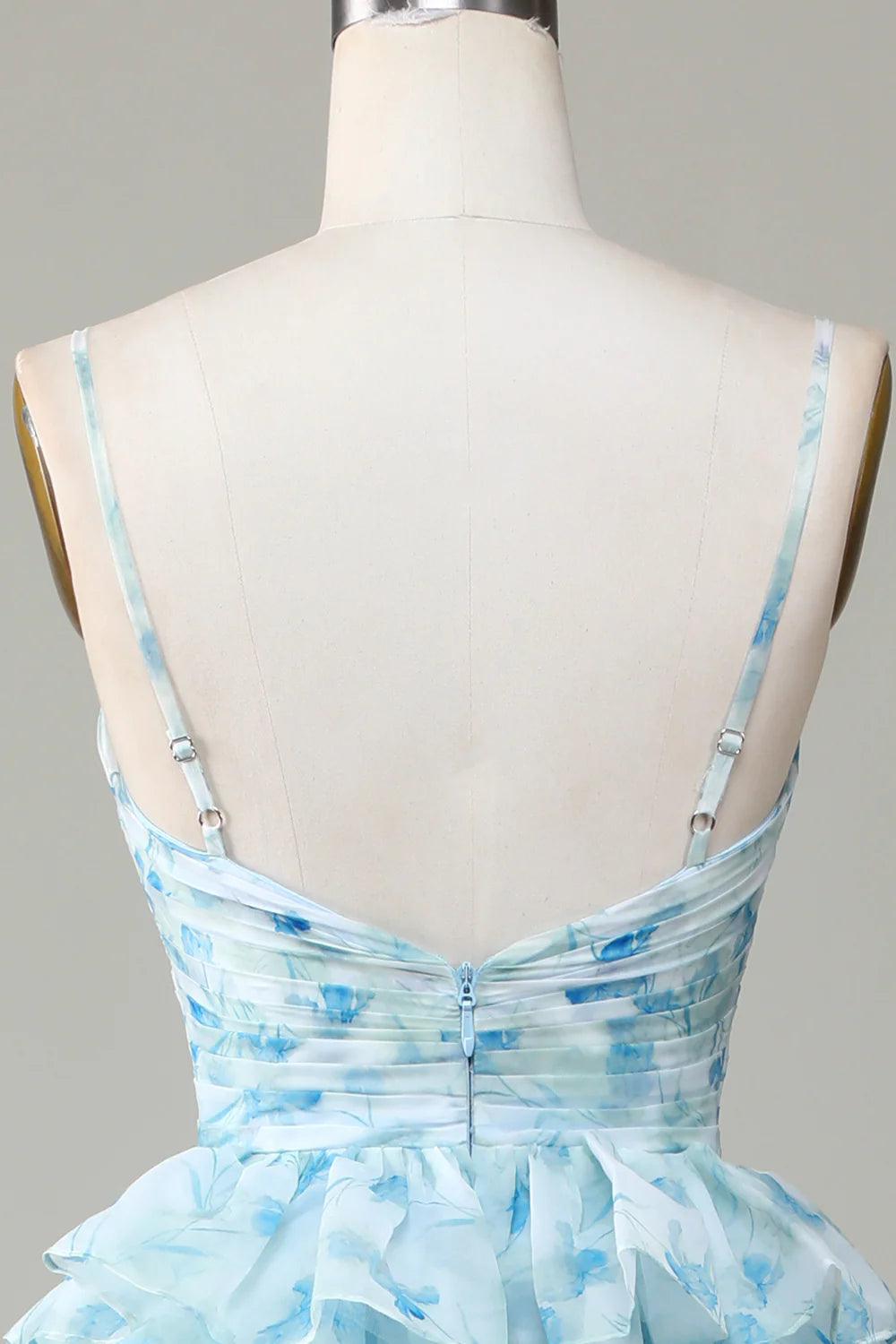 Wholesa Spaghetti Straps Cut Out Tiered Blue Bridesmaid Dress