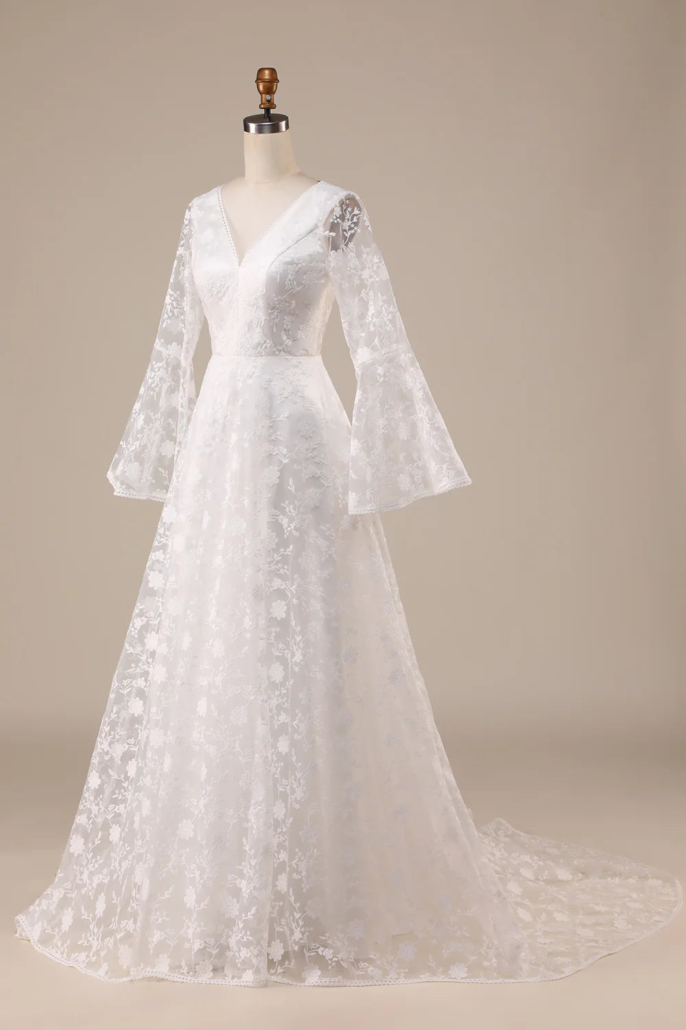 Wholesa A-Line Wedding Dress Lace Flare Sleeves