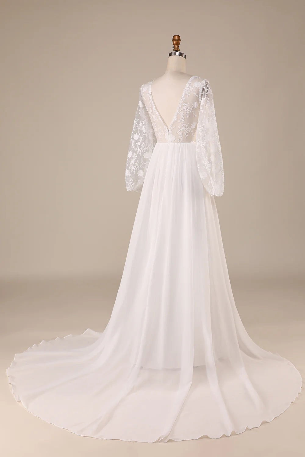Wholesa Chiffon Sweep Train Boho Wedding Dress with Lace