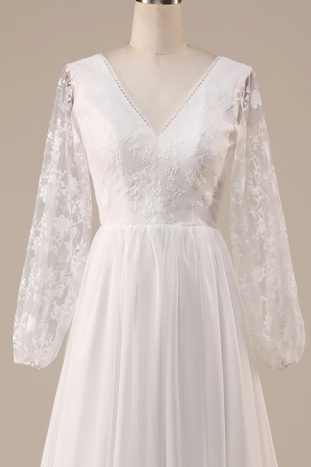 Wholesa Chiffon Sweep Train Boho Wedding Dress with Lace