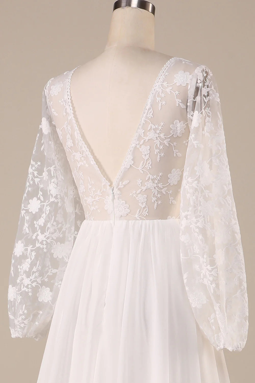 Wholesa Chiffon Sweep Train Boho Wedding Dress with Lace