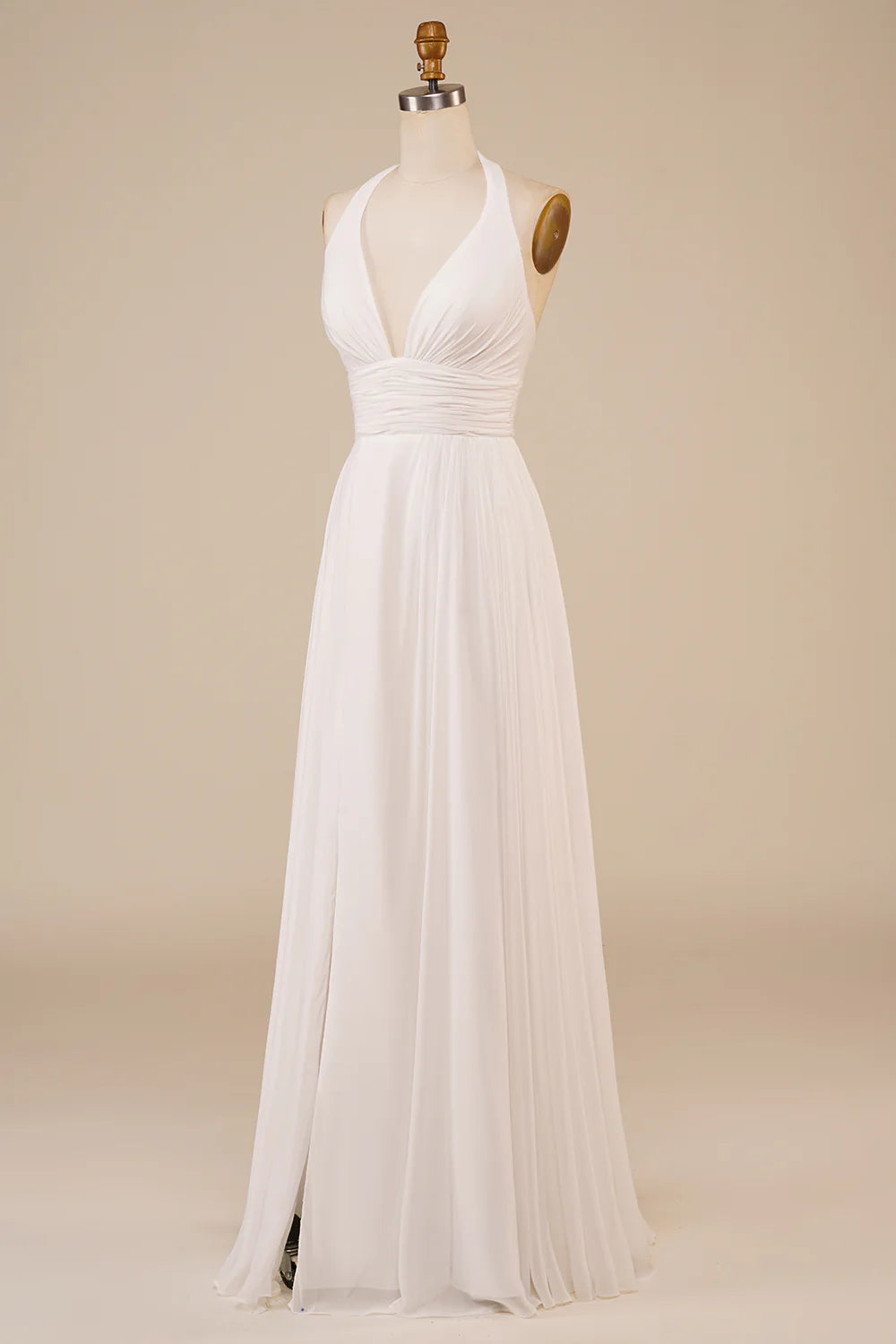 Wholesa A-Line Halter Sweep Train Wedding Dress with Slit