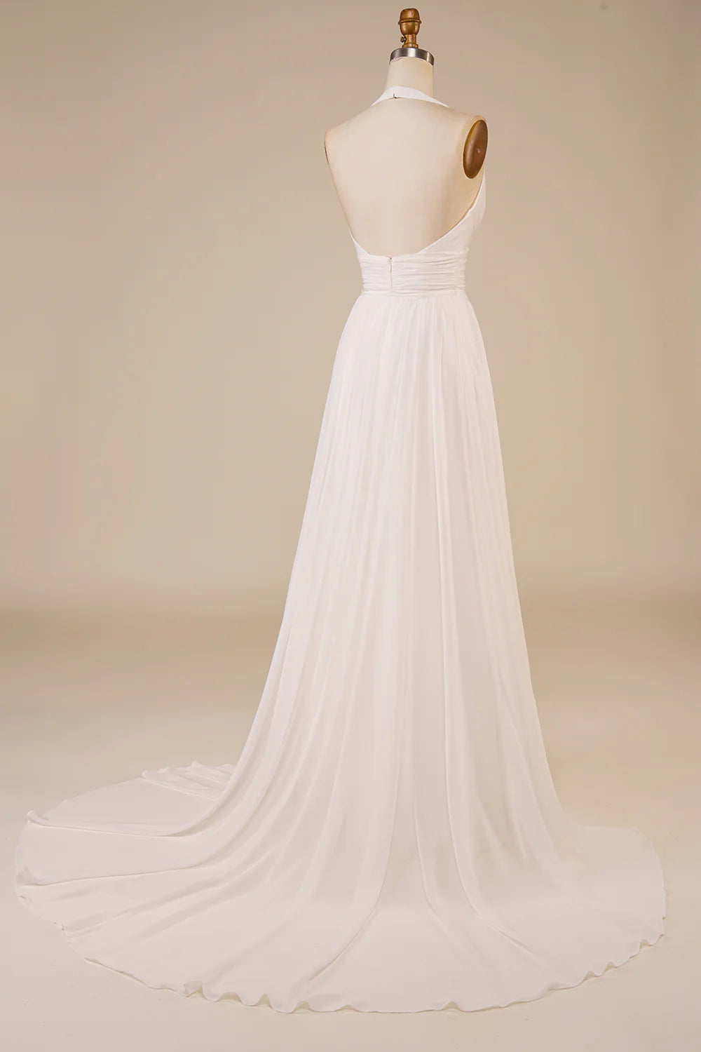 Wholesa A-Line Halter Sweep Train Wedding Dress with Slit