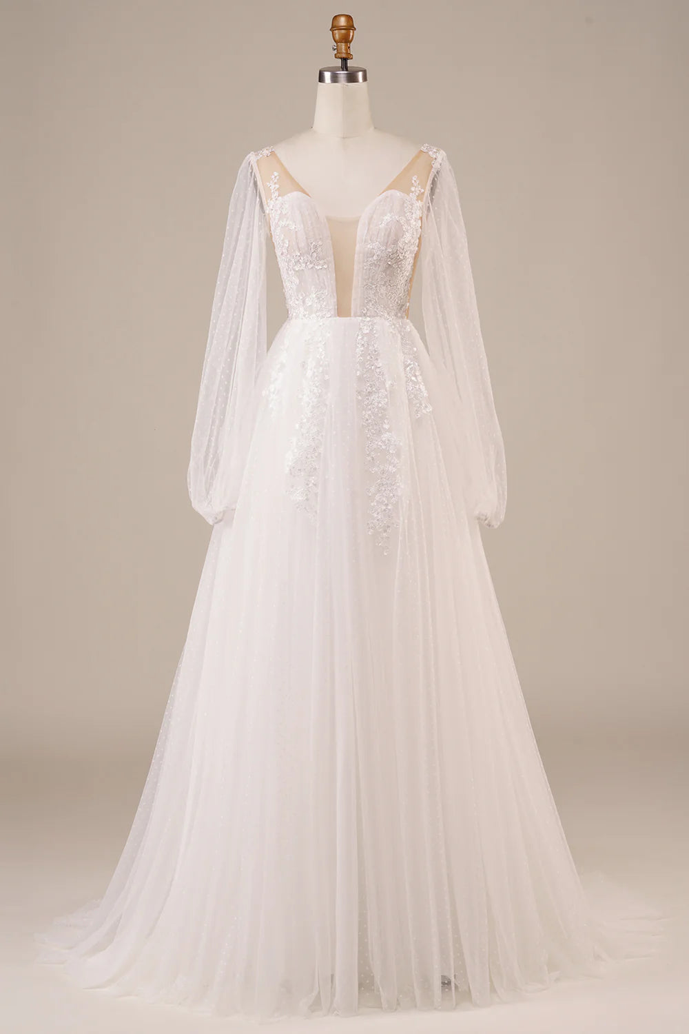 Wholesa Long Sleeves Open Back Wedding Dress with Appliques