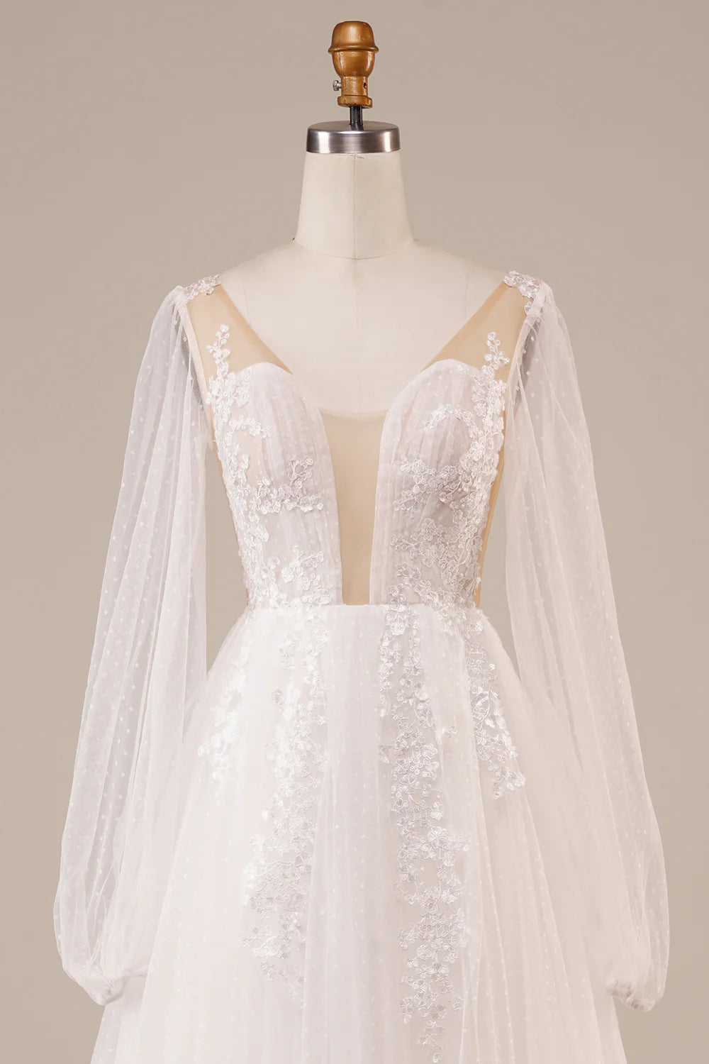 Wholesa Long Sleeves Open Back Wedding Dress with Appliques