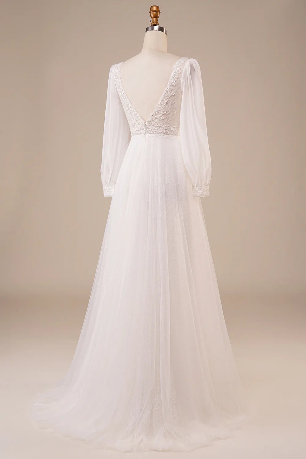 Wholesa A-Line Tulle Beaded Wedding Dress with Sleeves