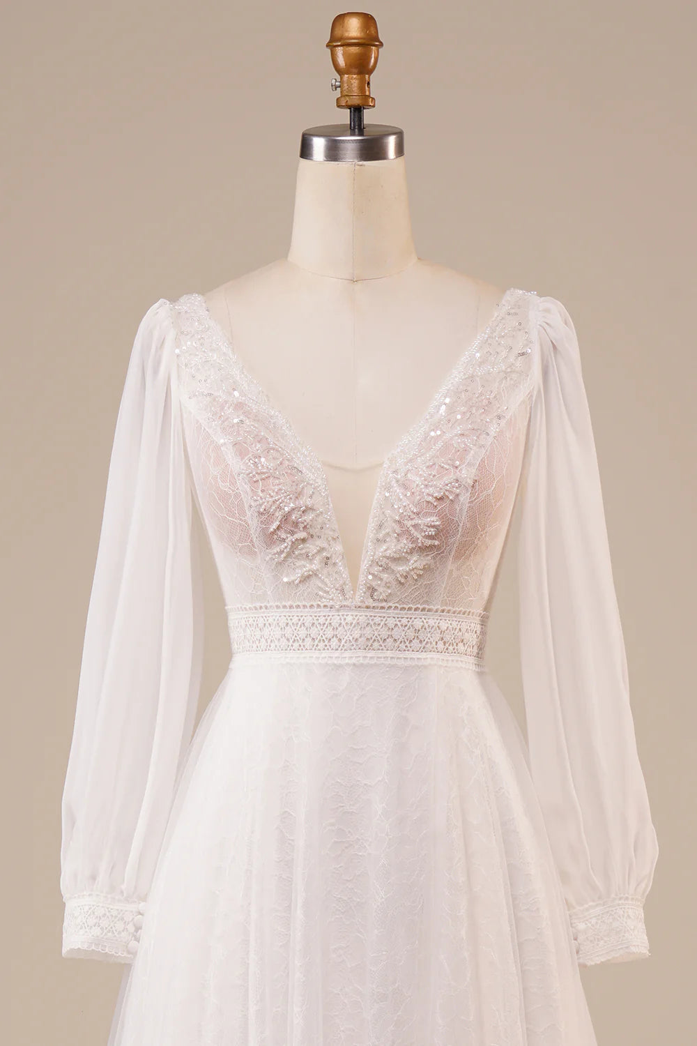 Wholesa A-Line Tulle Beaded Wedding Dress with Sleeves