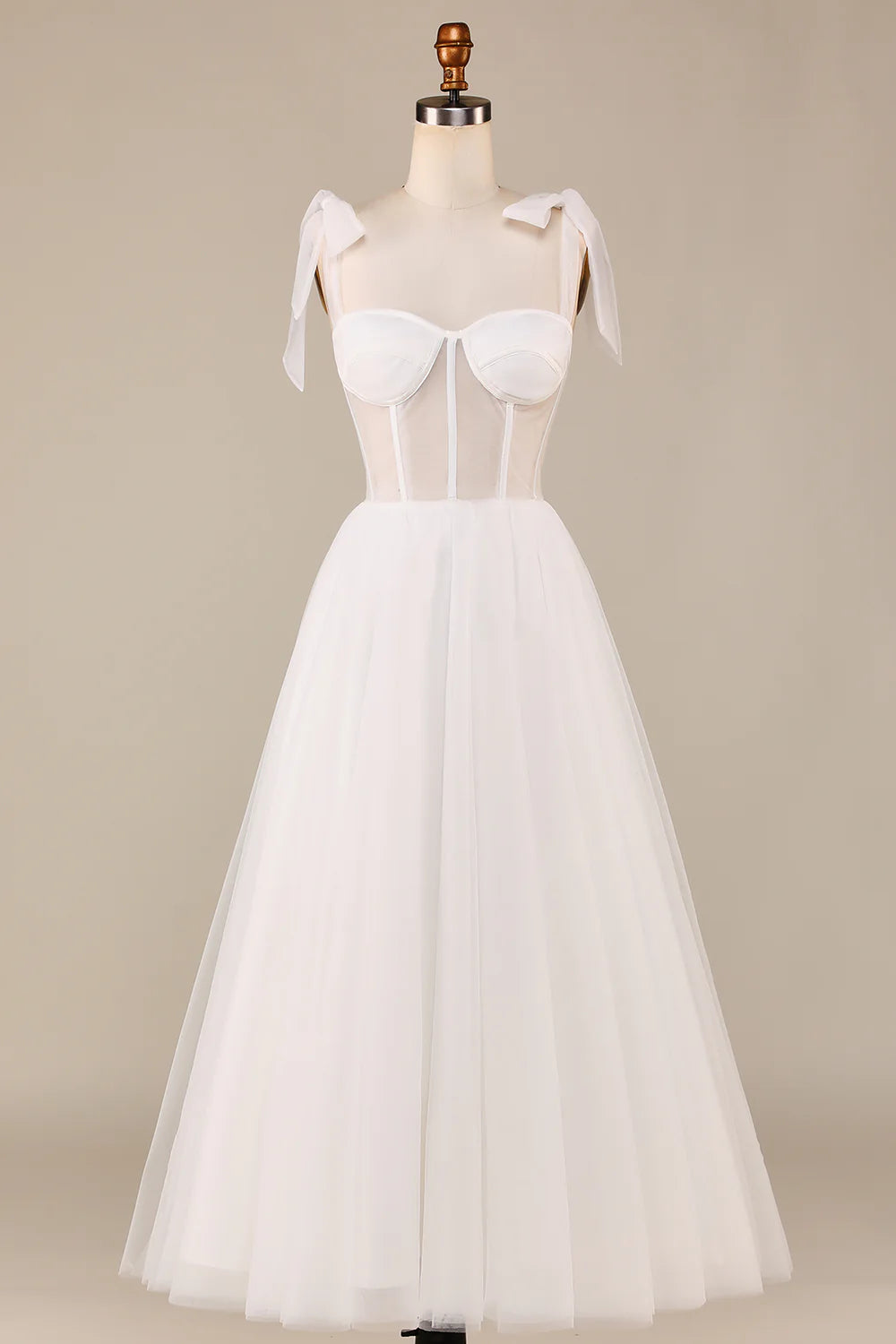 Wholesa A-Line Tea-Length Tulle Corset Wedding Dress