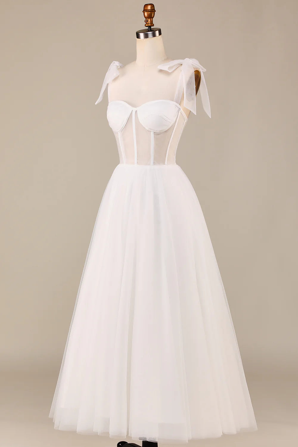 Wholesa A-Line Tea-Length Tulle Corset Wedding Dress