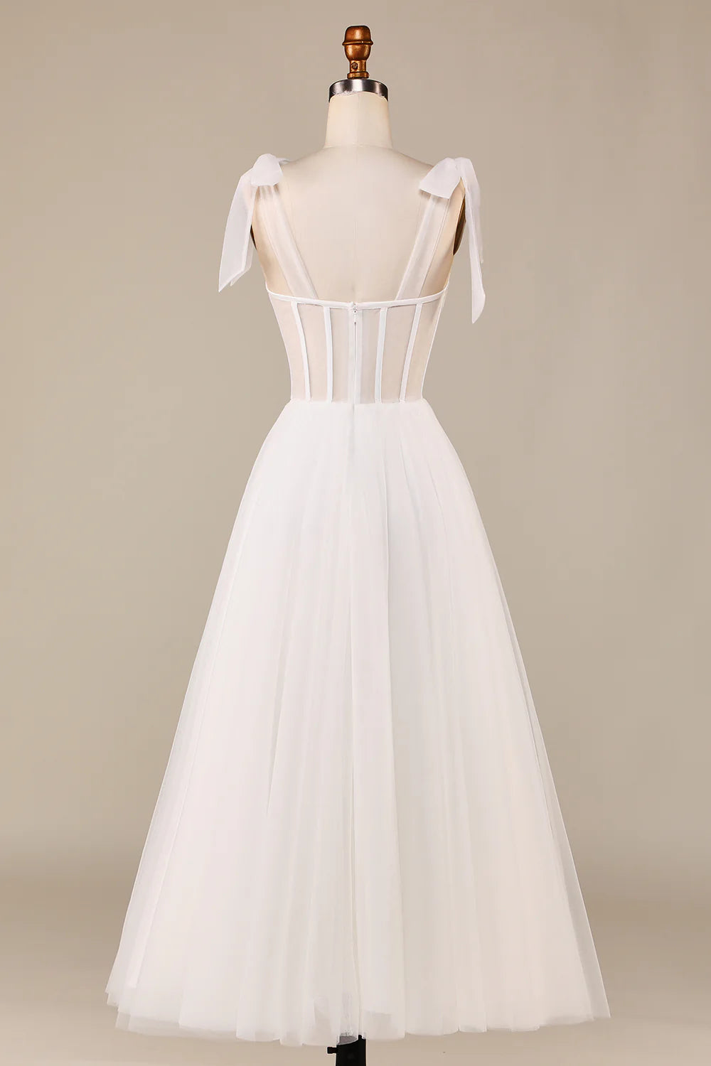 Wholesa A-Line Tea-Length Tulle Corset Wedding Dress