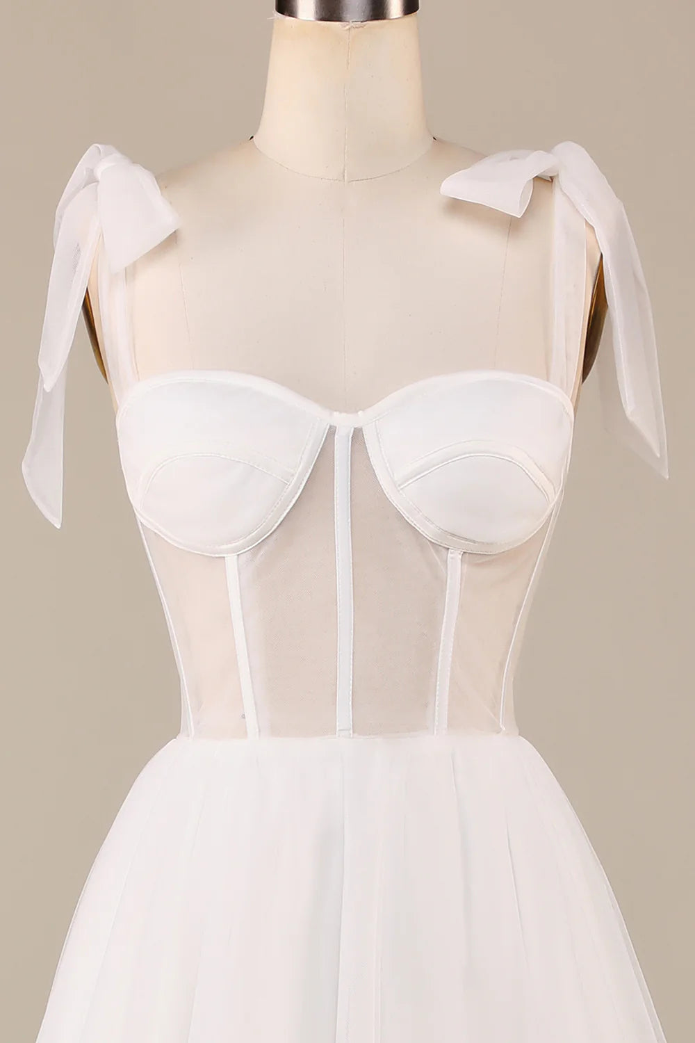 Wholesa A-Line Tea-Length Tulle Corset Wedding Dress
