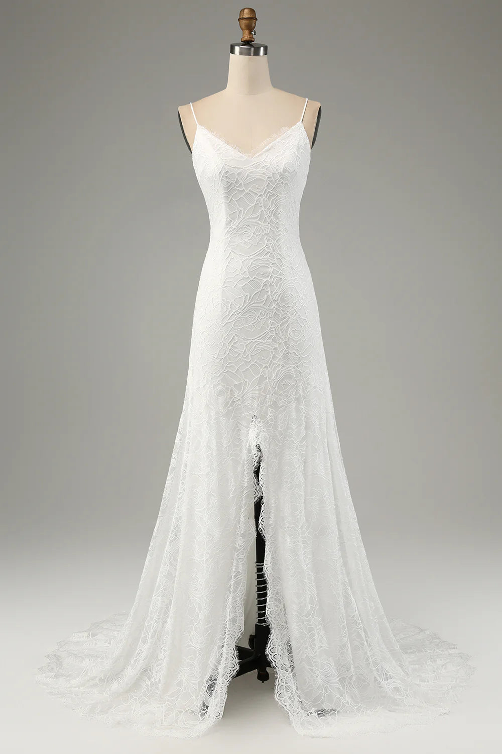 Wholesa Mermaid Lace Spaghetti Straps Wedding Dress with Slit