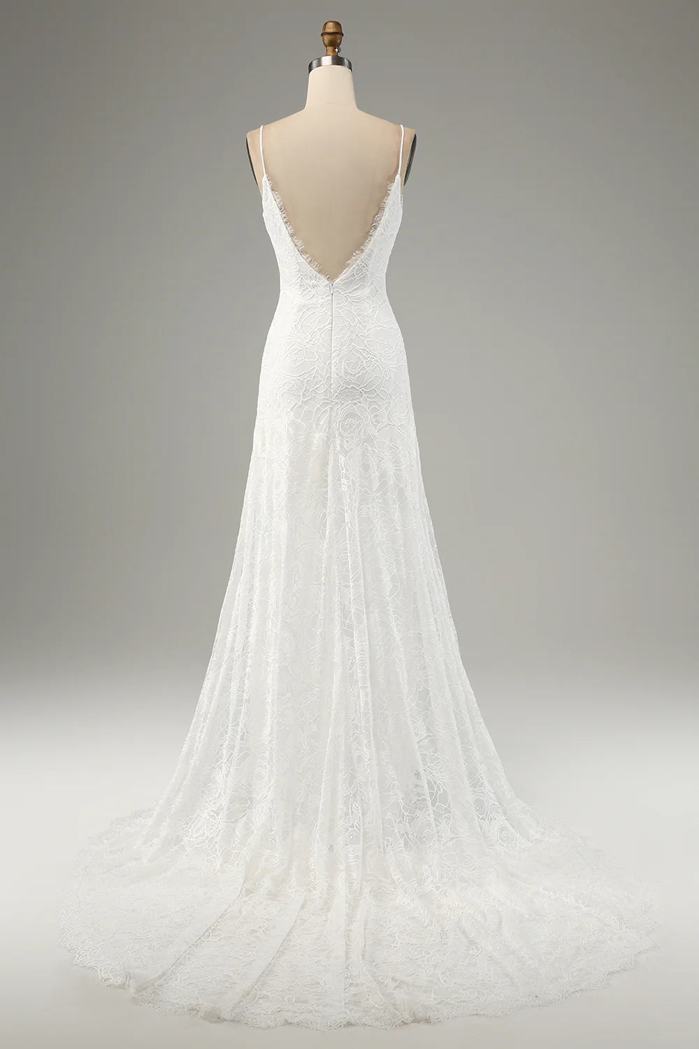 Wholesa Mermaid Lace Spaghetti Straps Wedding Dress with Slit
