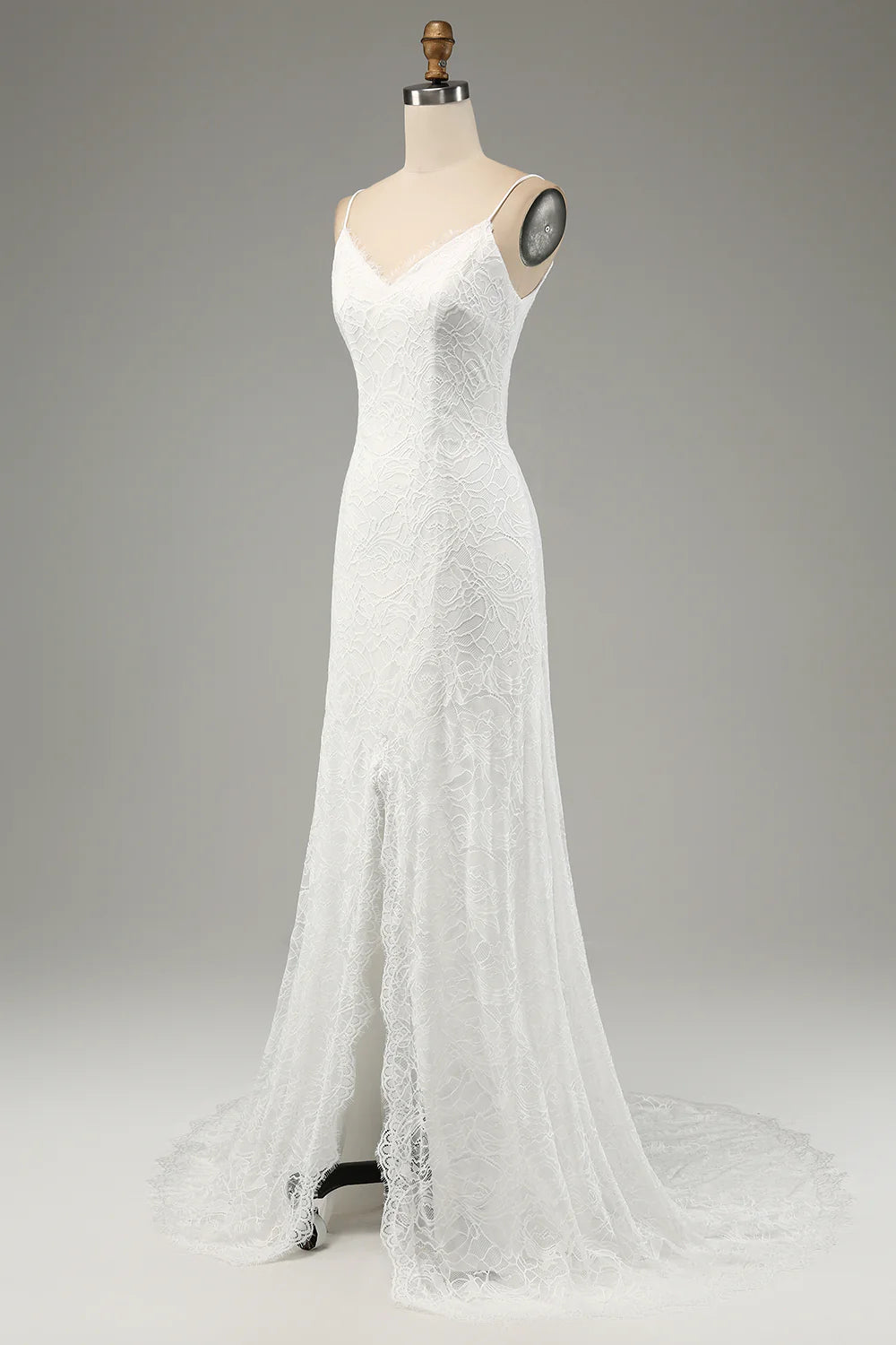Wholesa Mermaid Lace Spaghetti Straps Wedding Dress with Slit