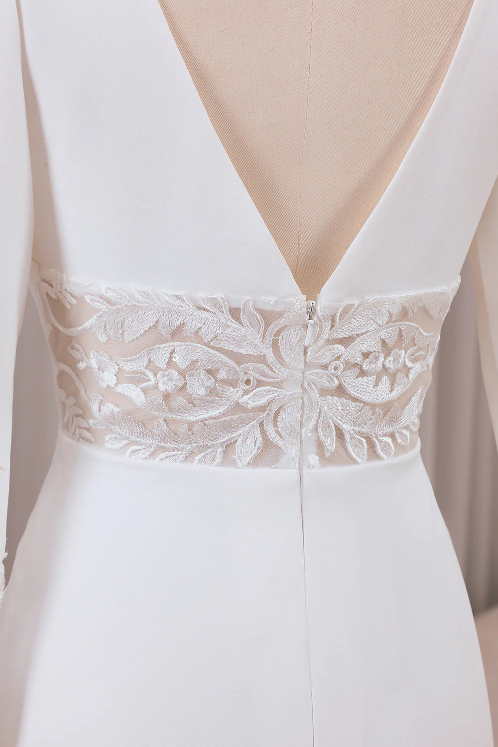 Wholesa Mermaid Deep V-neck Long Sleeves Crepe and Lace Bridal Dress