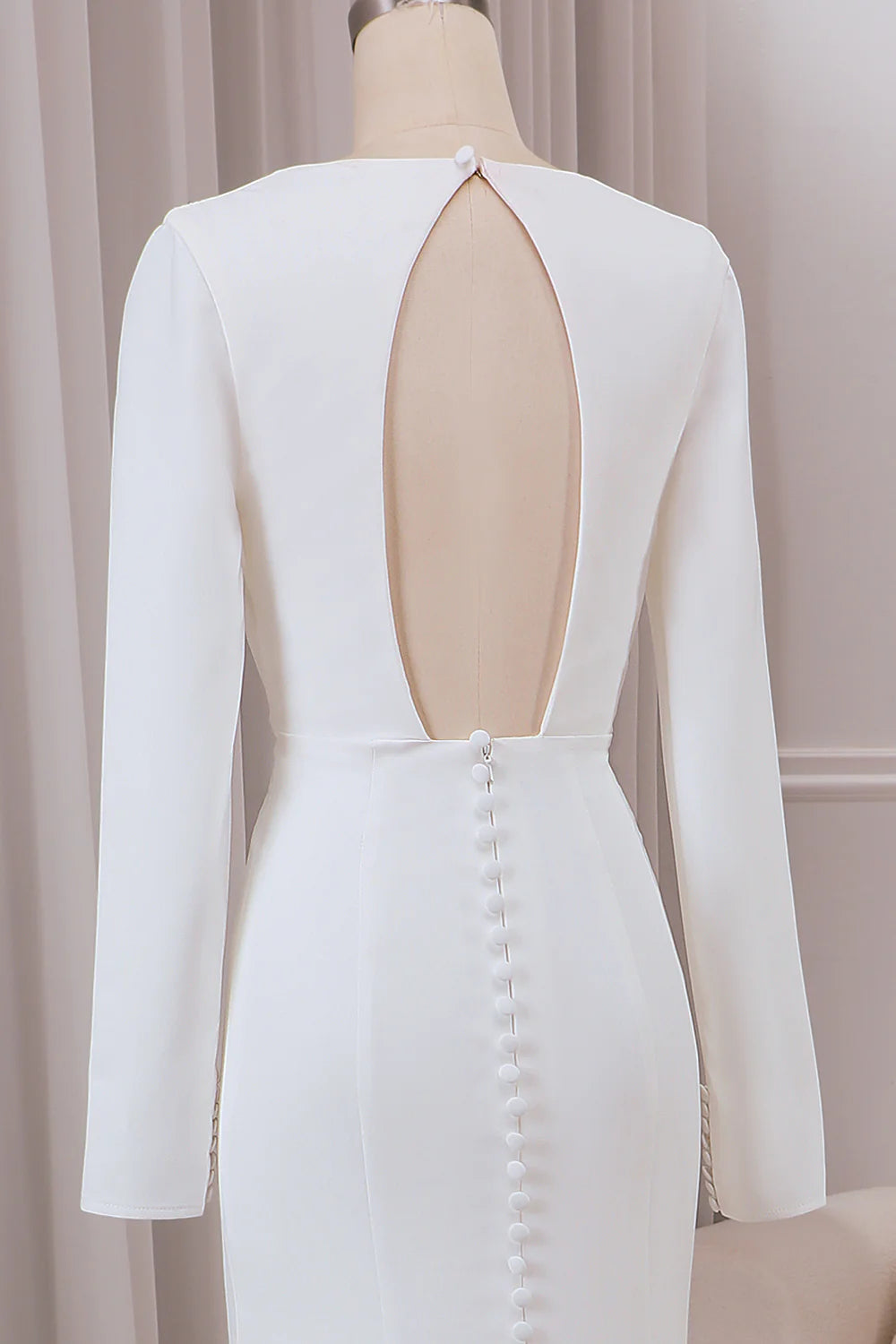Wholesa Mermaid Deep V-neck Long Sleeves Crepe Wedding Dress with Front Slit