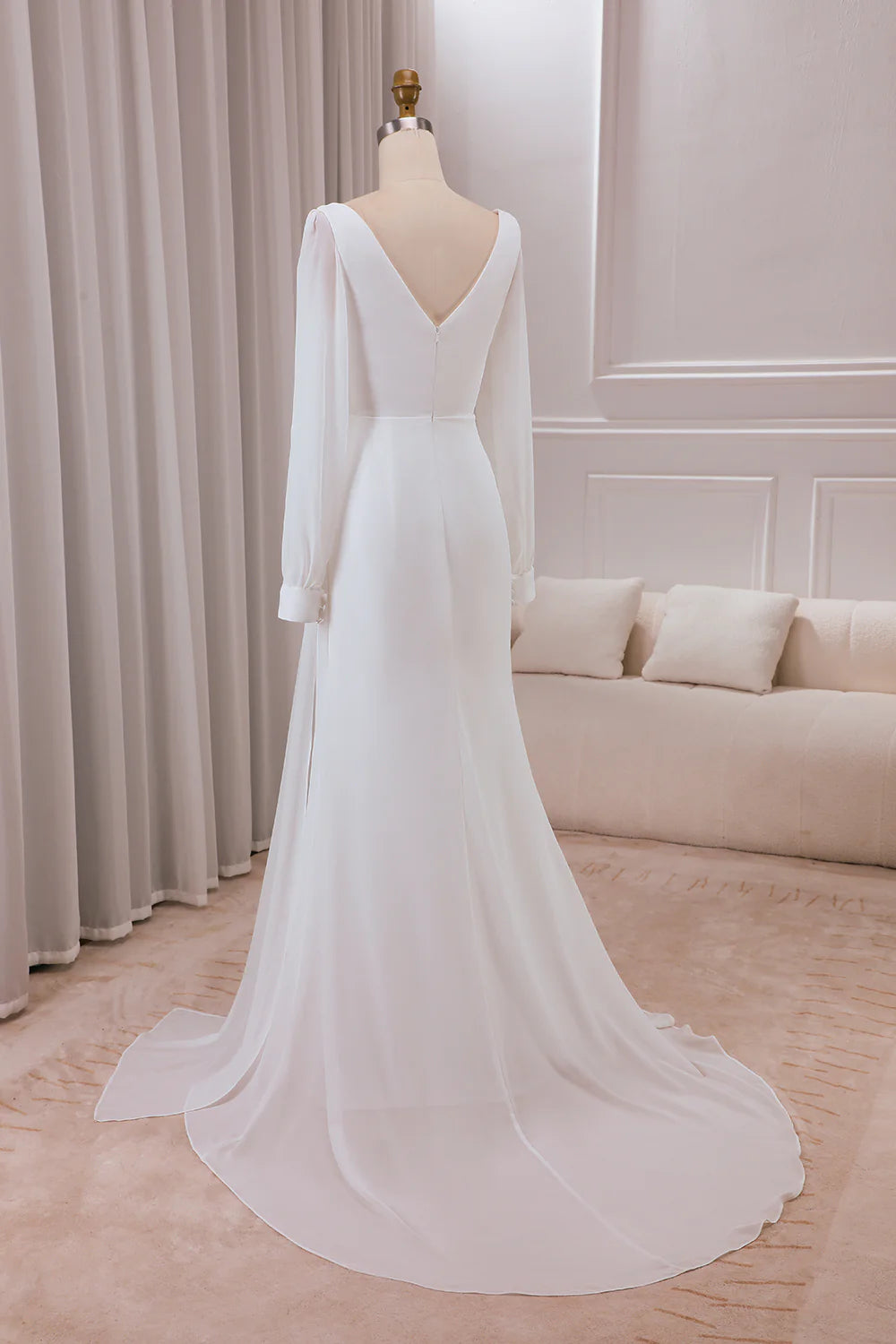 Wholesa A-line V-neck Long Sleeves Chiffon Bridal Dress