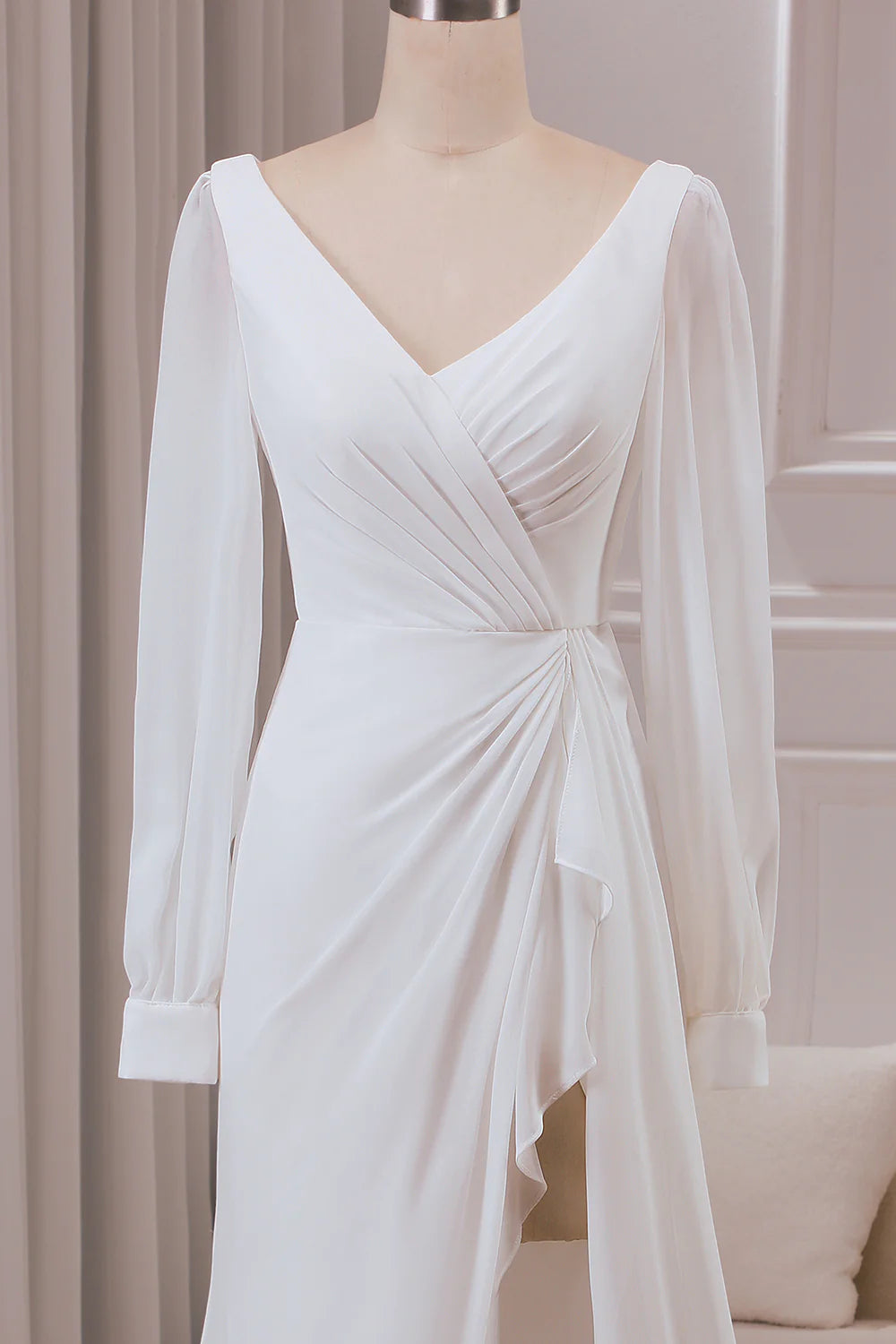 Wholesa A-line V-neck Long Sleeves Chiffon Bridal Dress