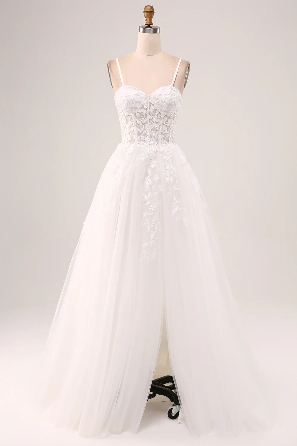 Wholesa A-Line Spaghetti Straps Corset Lace Tulle Long Wedding Dress