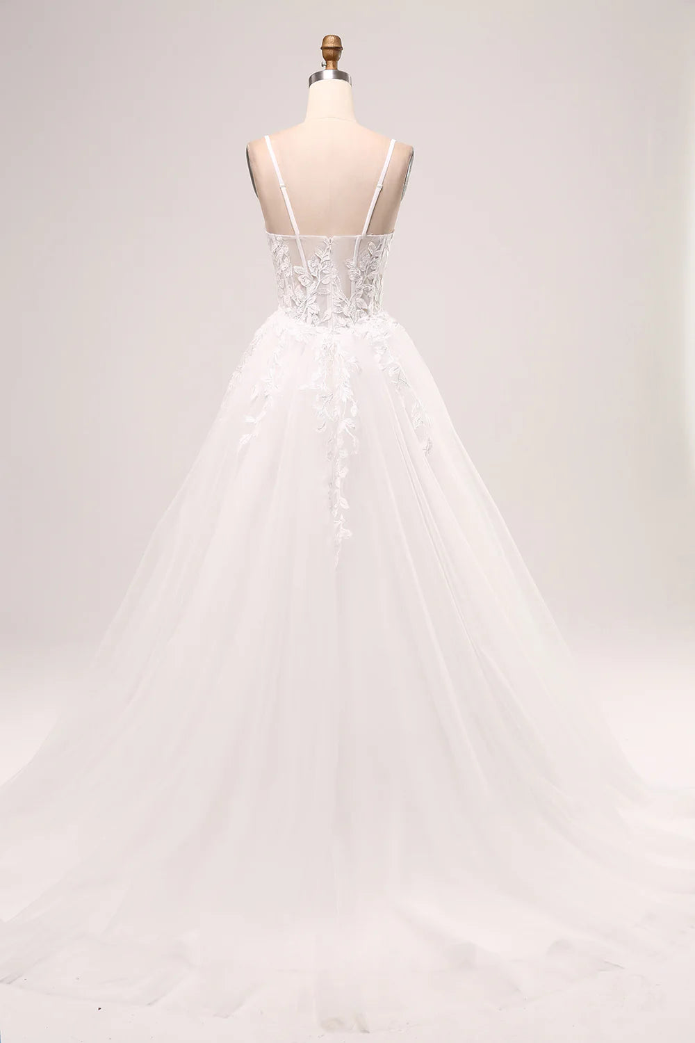 Wholesa A-Line Spaghetti Straps Corset Lace Tulle Long Wedding Dress