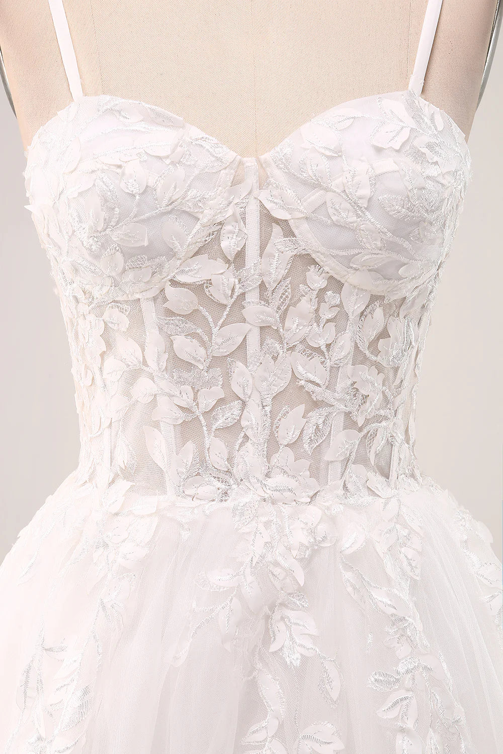Wholesa A-Line Spaghetti Straps Corset Lace Tulle Long Wedding Dress