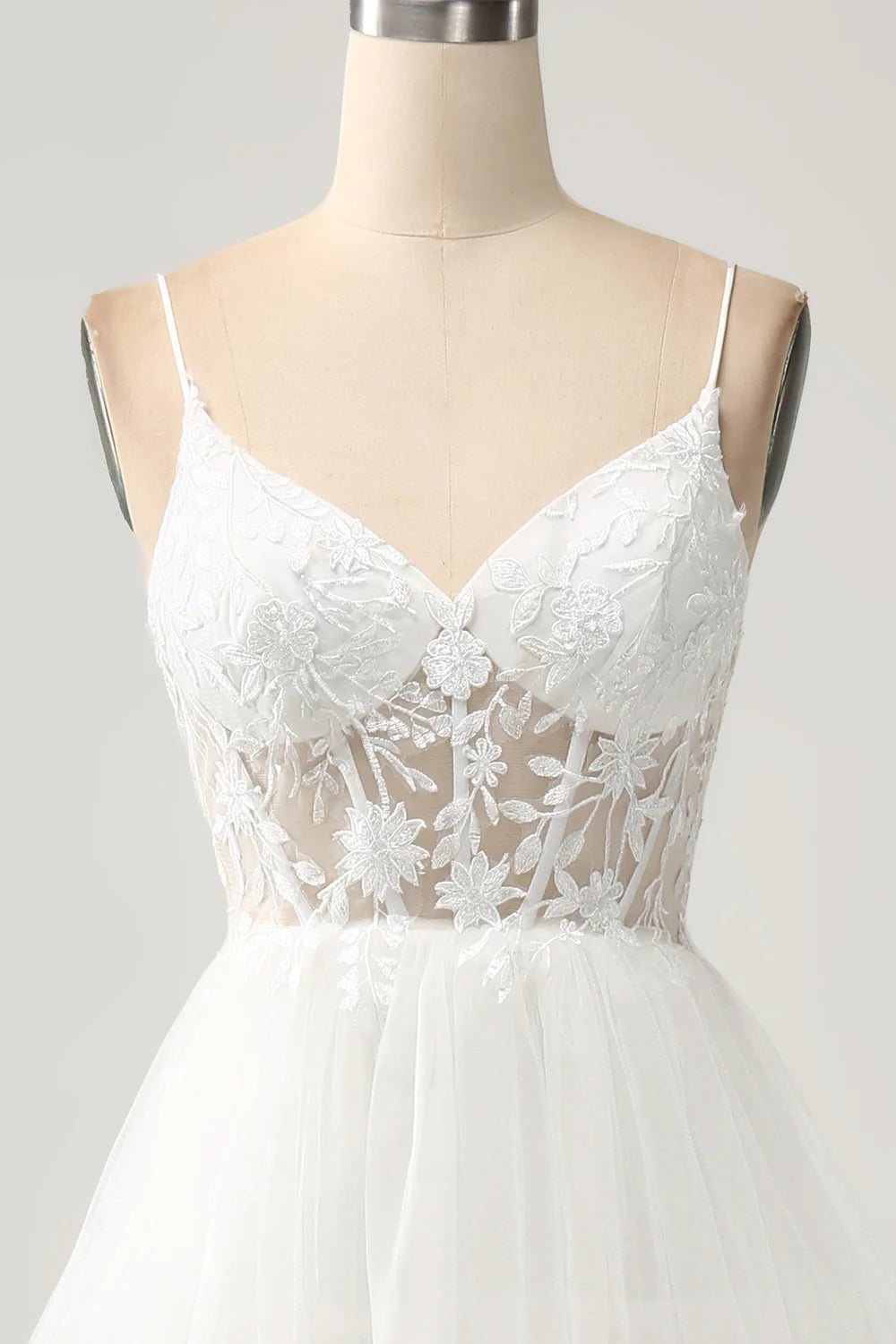 Wholesa A-Line Tulle Tiered Corset Long Wedding Dress with Slit