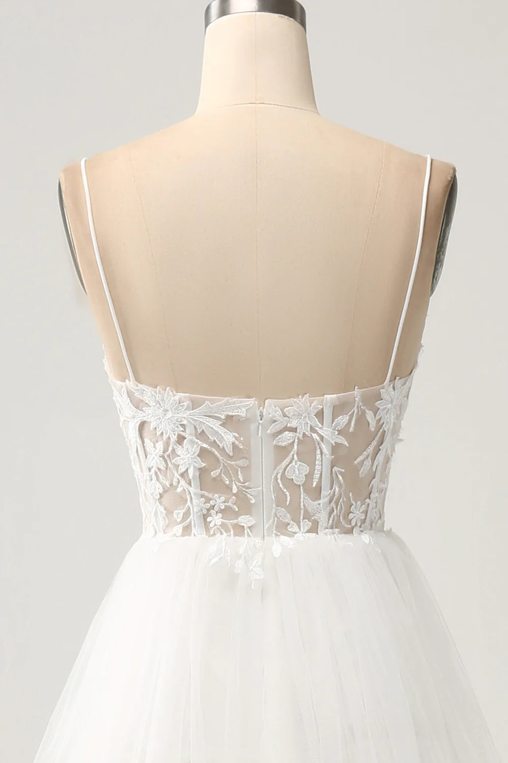 Wholesa A-Line Tulle Tiered Corset Long Wedding Dress with Slit